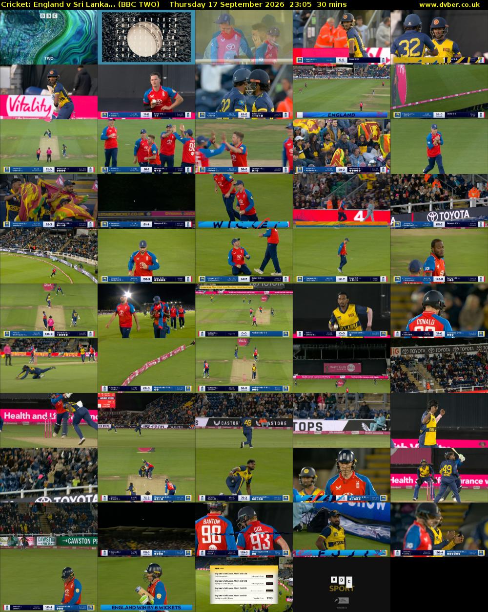 Cricket: England v Sri Lanka... (BBC TWO) Thursday 17 September 2026 23:05 - 23:35