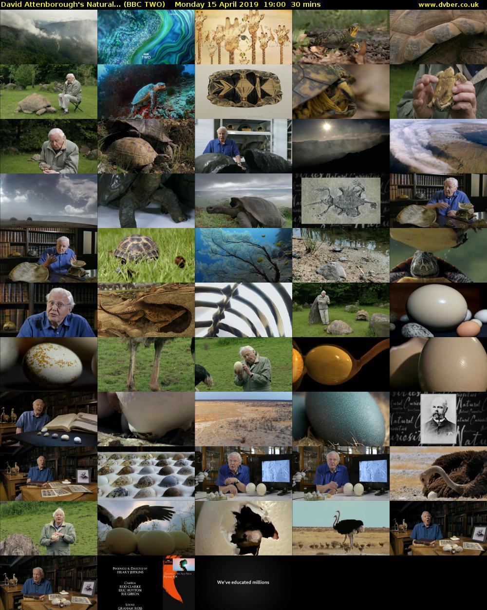 David Attenborough's Natural... (BBC TWO) Monday 15 April 2019 19:00 - 19:30