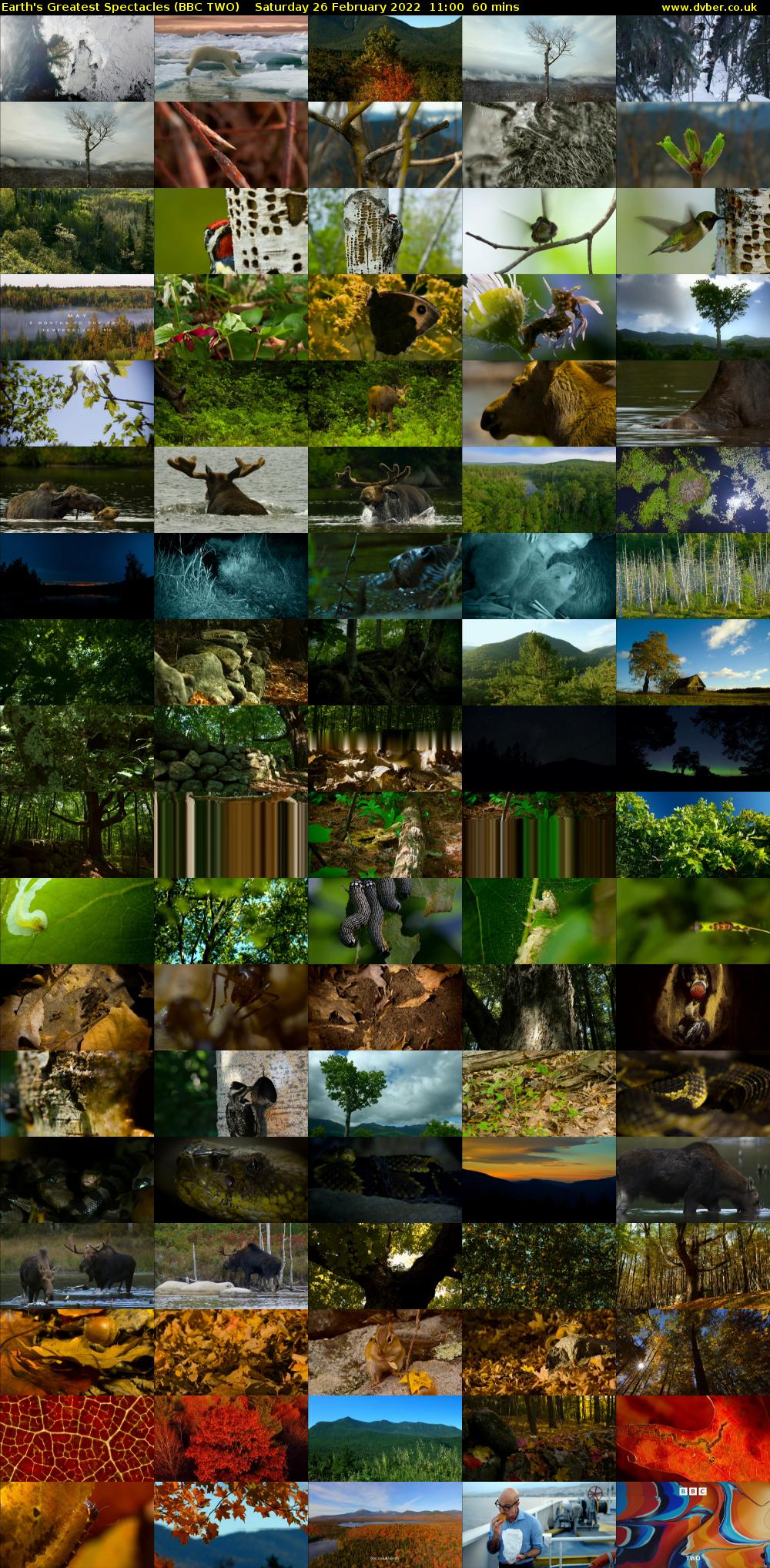 Earth's Greatest Spectacles (BBC TWO) Saturday 26 February 2022 11:00 - 12:00