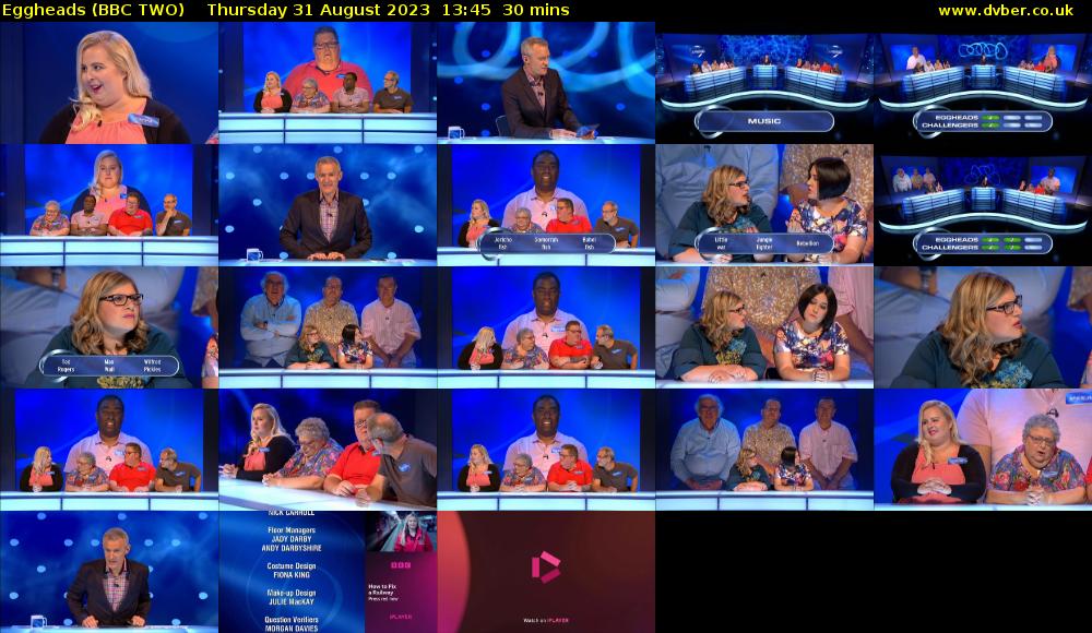 Eggheads (BBC TWO) Thursday 31 August 2023 13:45 - 14:15