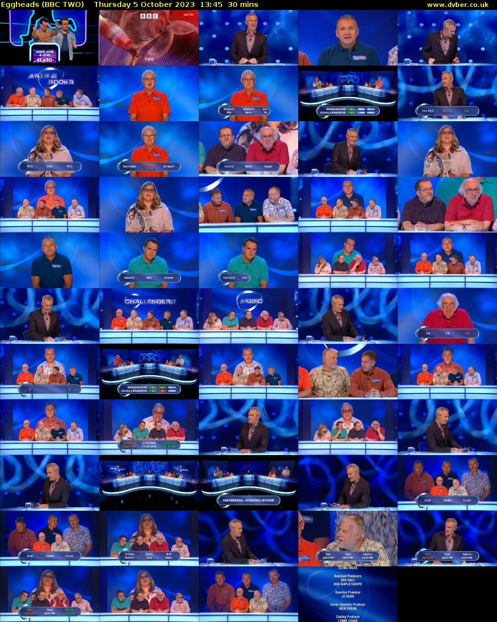 Eggheads (BBC TWO) Thursday 5 October 2023 13:45 - 14:15