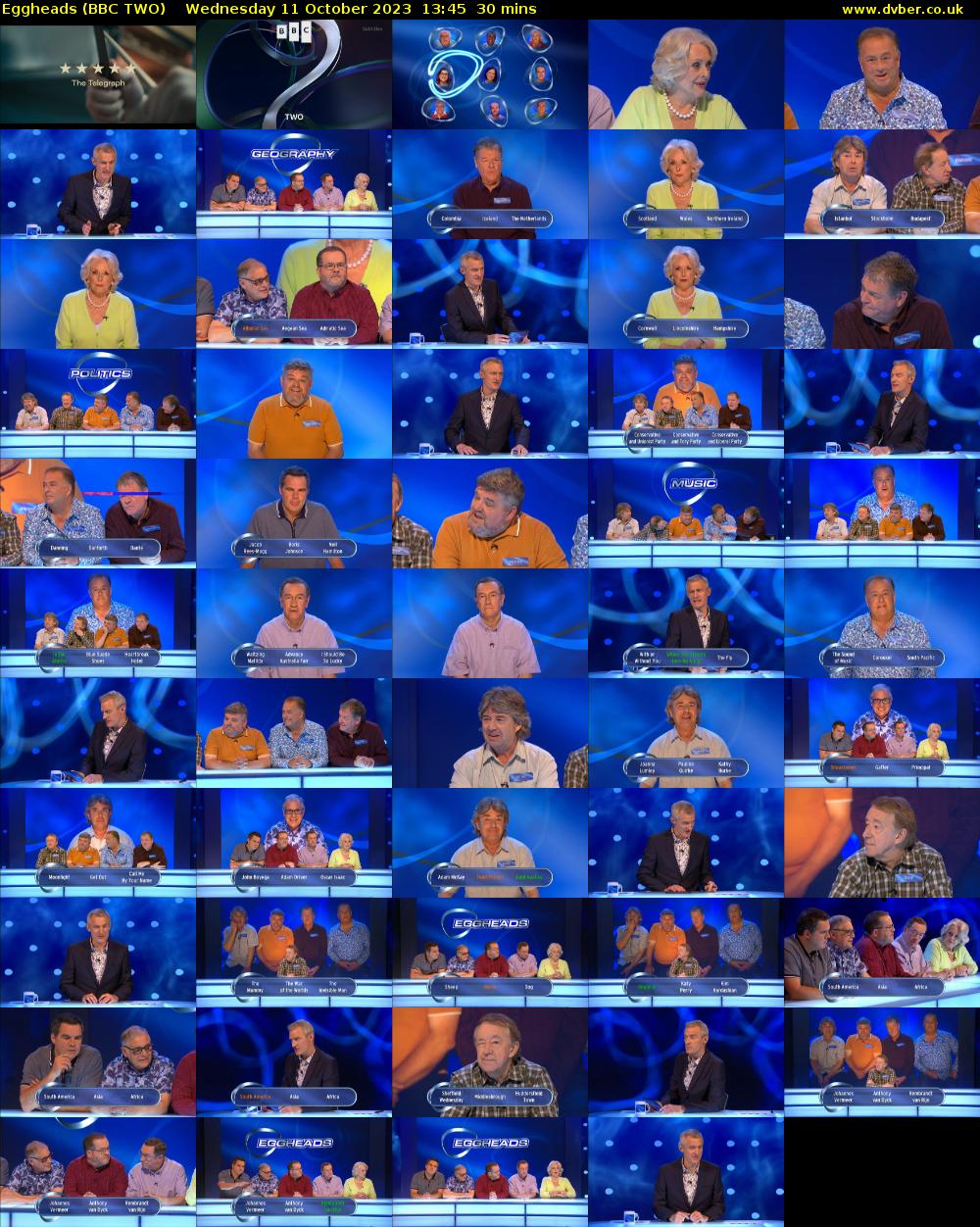Eggheads (BBC TWO) Wednesday 11 October 2023 13:45 - 14:15