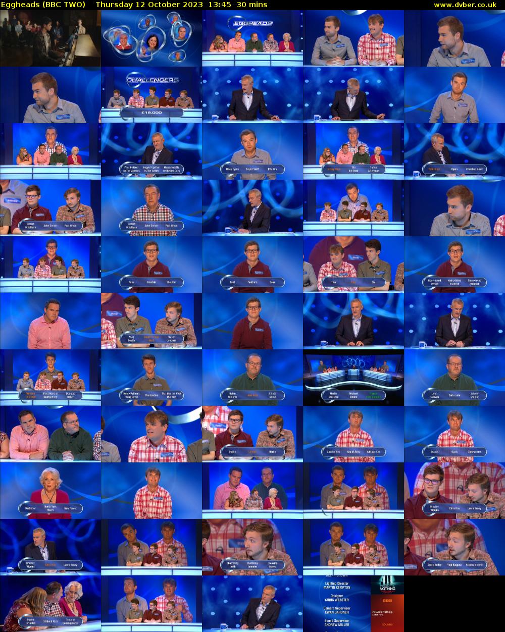 Eggheads (BBC TWO) Thursday 12 October 2023 13:45 - 14:15