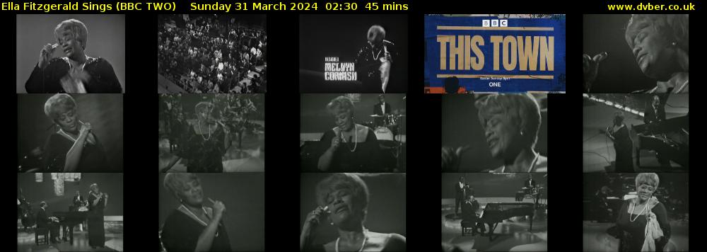 Ella Fitzgerald Sings (BBC TWO) Sunday 31 March 2024 02:30 - 03:15