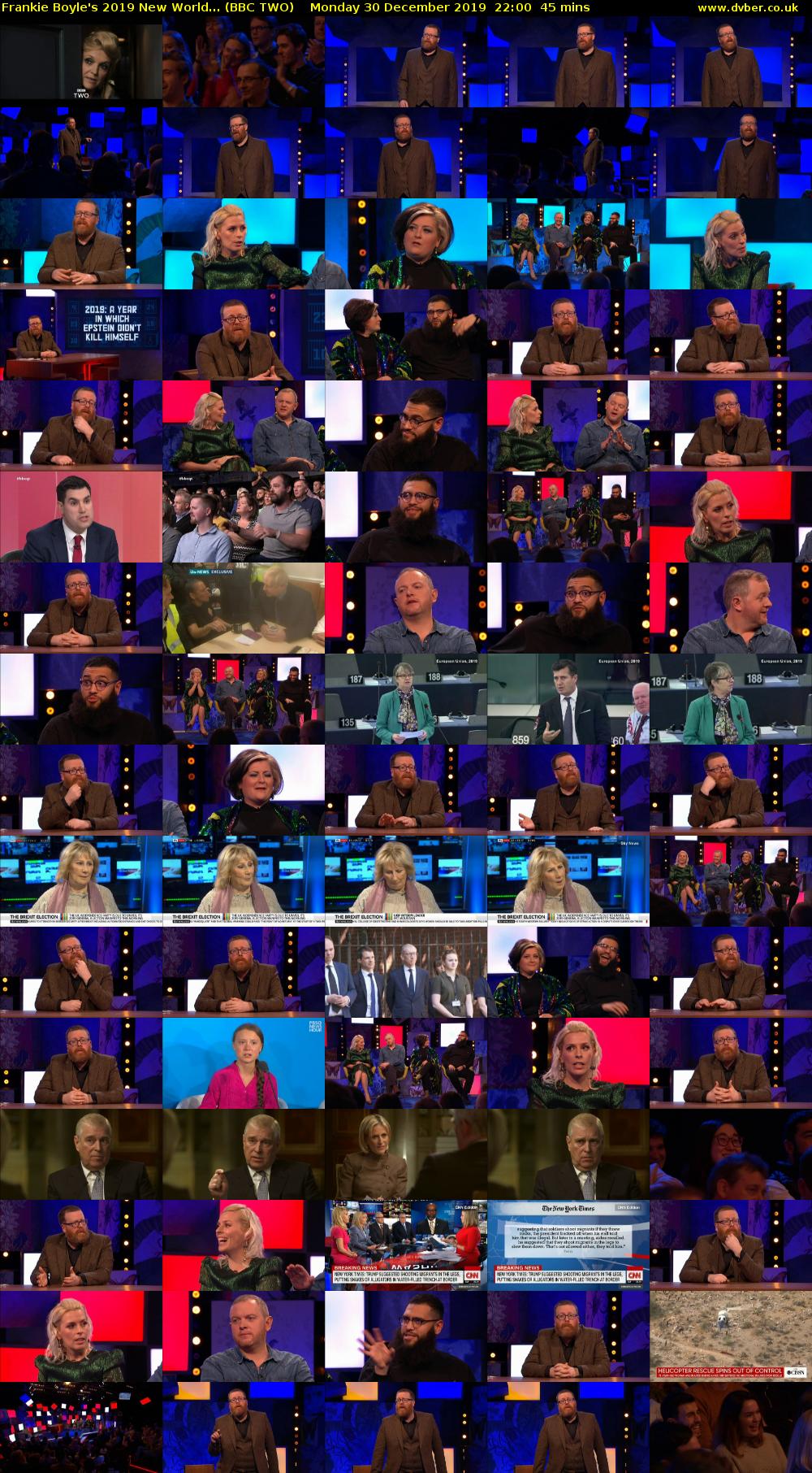 Frankie Boyle's 2019 New World... (BBC TWO) Monday 30 December 2019 22:00 - 22:45