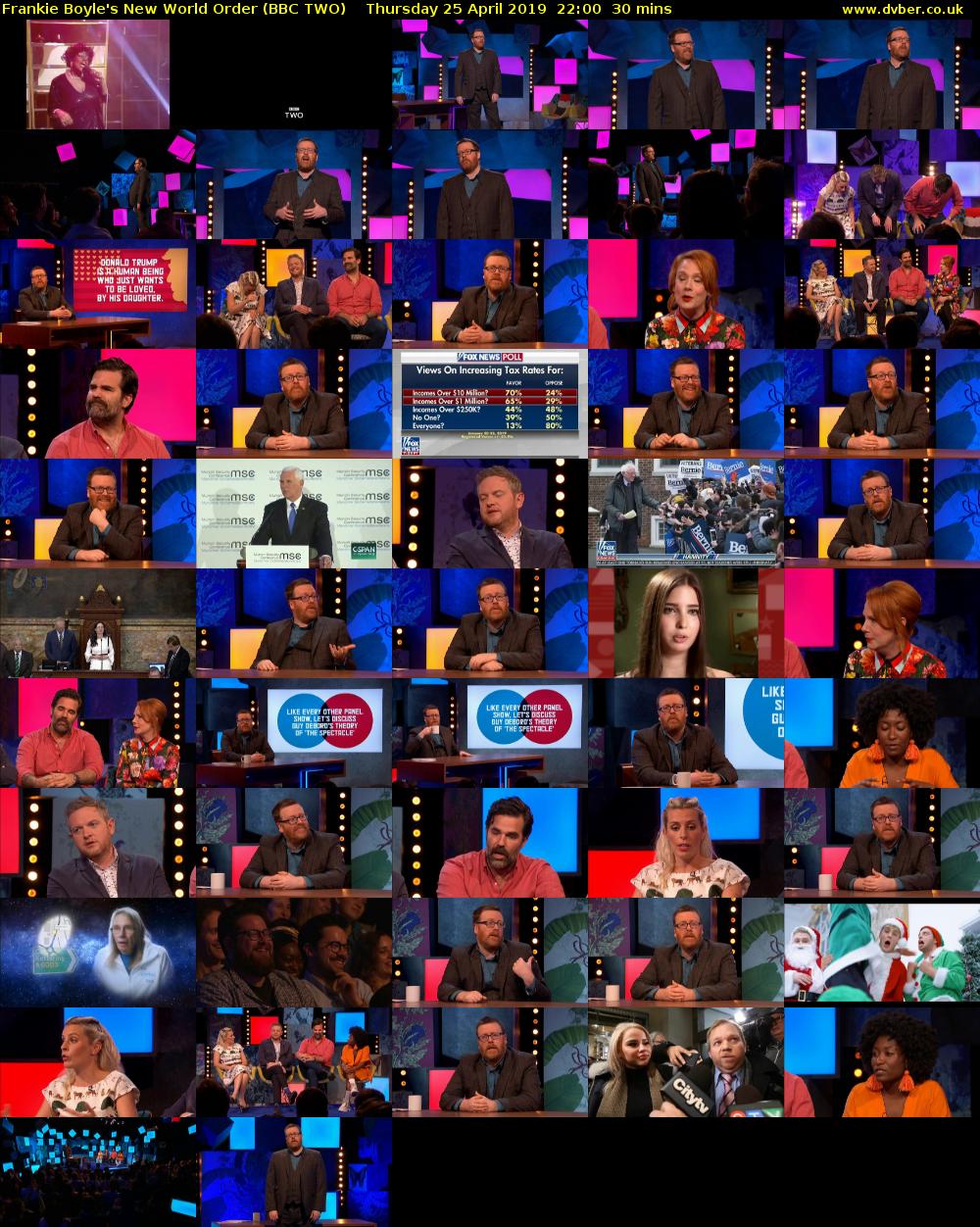 Frankie Boyle's New World Order (BBC TWO) Thursday 25 April 2019 22:00 - 22:30