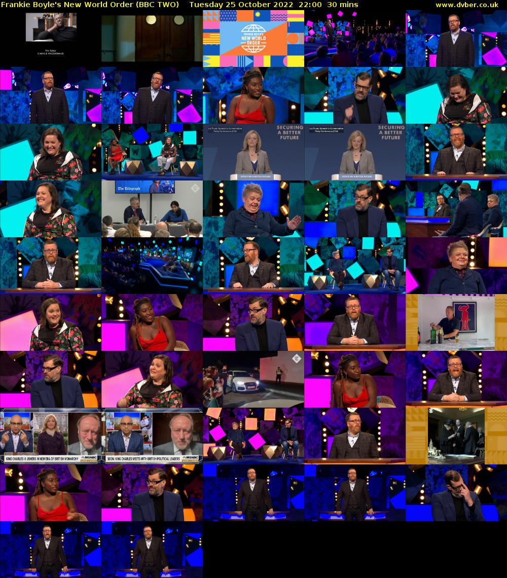 Frankie Boyle's New World Order (BBC TWO) Tuesday 25 October 2022 22:00 - 22:30