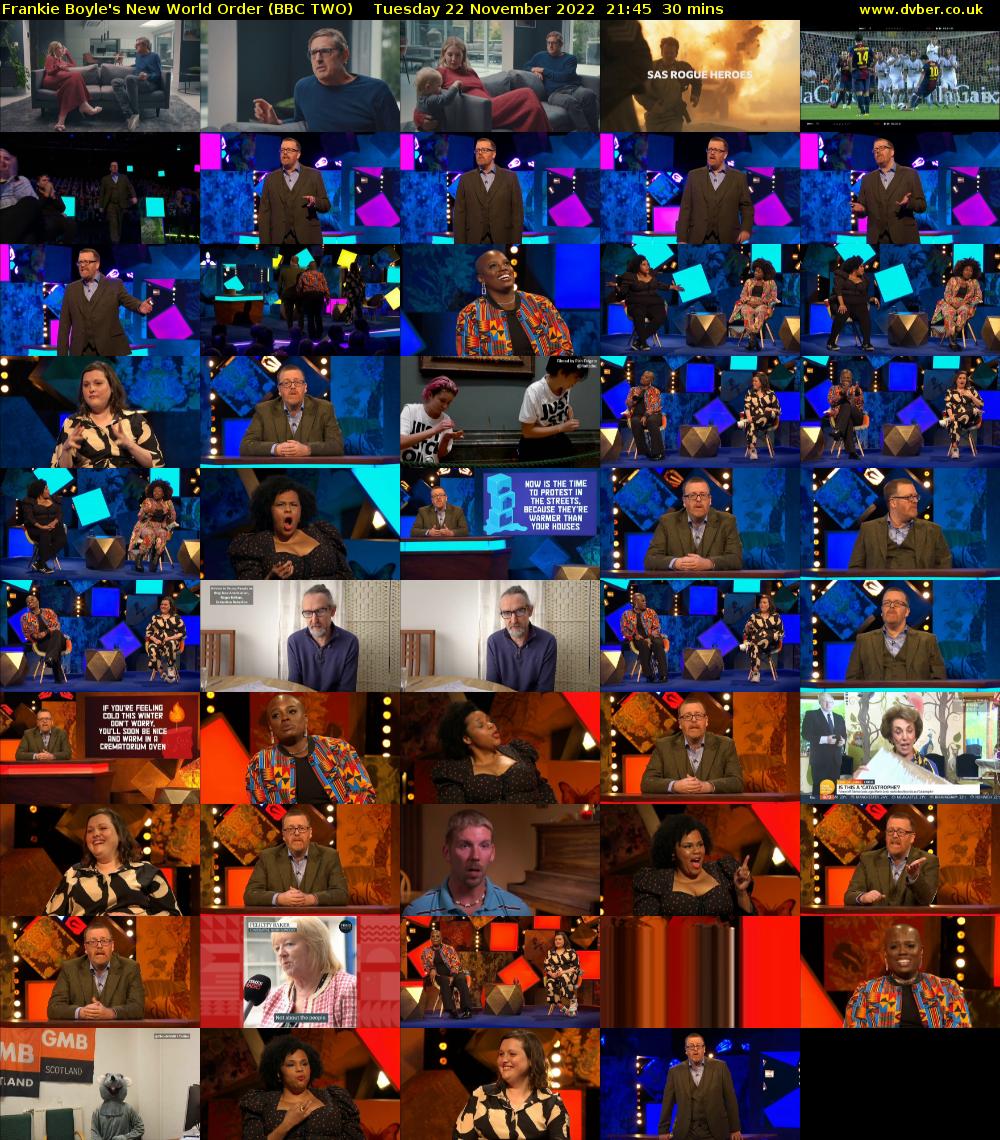 Frankie Boyle's New World Order (BBC TWO) Tuesday 22 November 2022 21:45 - 22:15