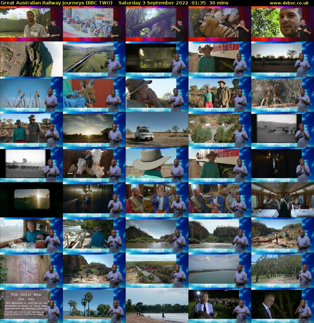 Great Australian Railway Journeys (BBC TWO) Saturday 3 September 2022 01:35 - 02:05