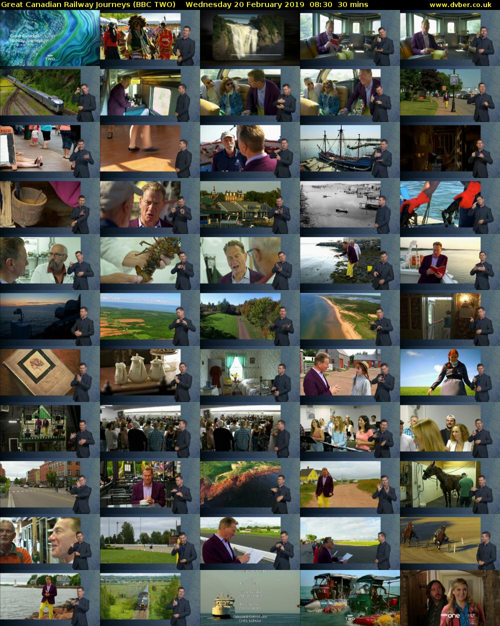 Great Canadian Railway Journeys (BBC TWO) Wednesday 20 February 2019 08:30 - 09:00