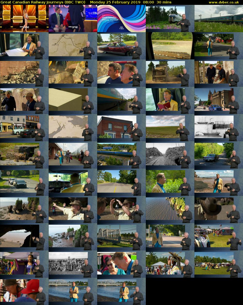 Great Canadian Railway Journeys (BBC TWO) Monday 25 February 2019 08:00 - 08:30