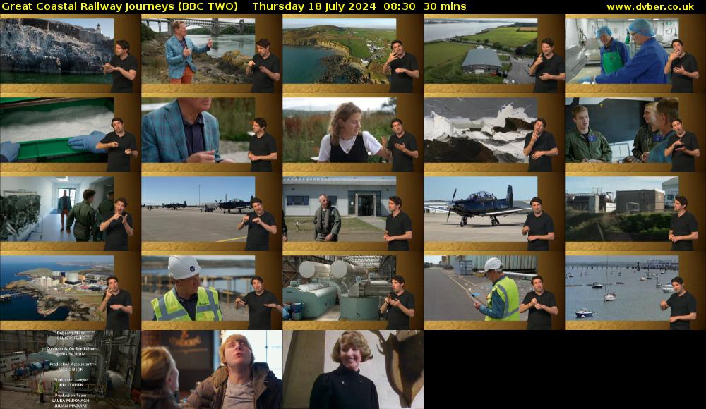Great Coastal Railway Journeys (BBC TWO) Thursday 18 July 2024 08:30 - 09:00