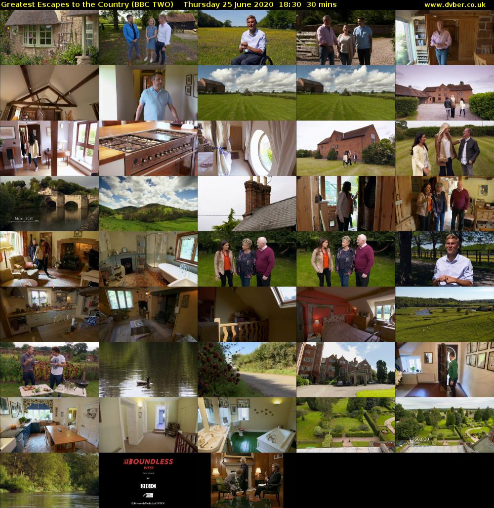 Greatest Escapes to the Country (BBC TWO) Thursday 25 June 2020 18:30 - 19:00