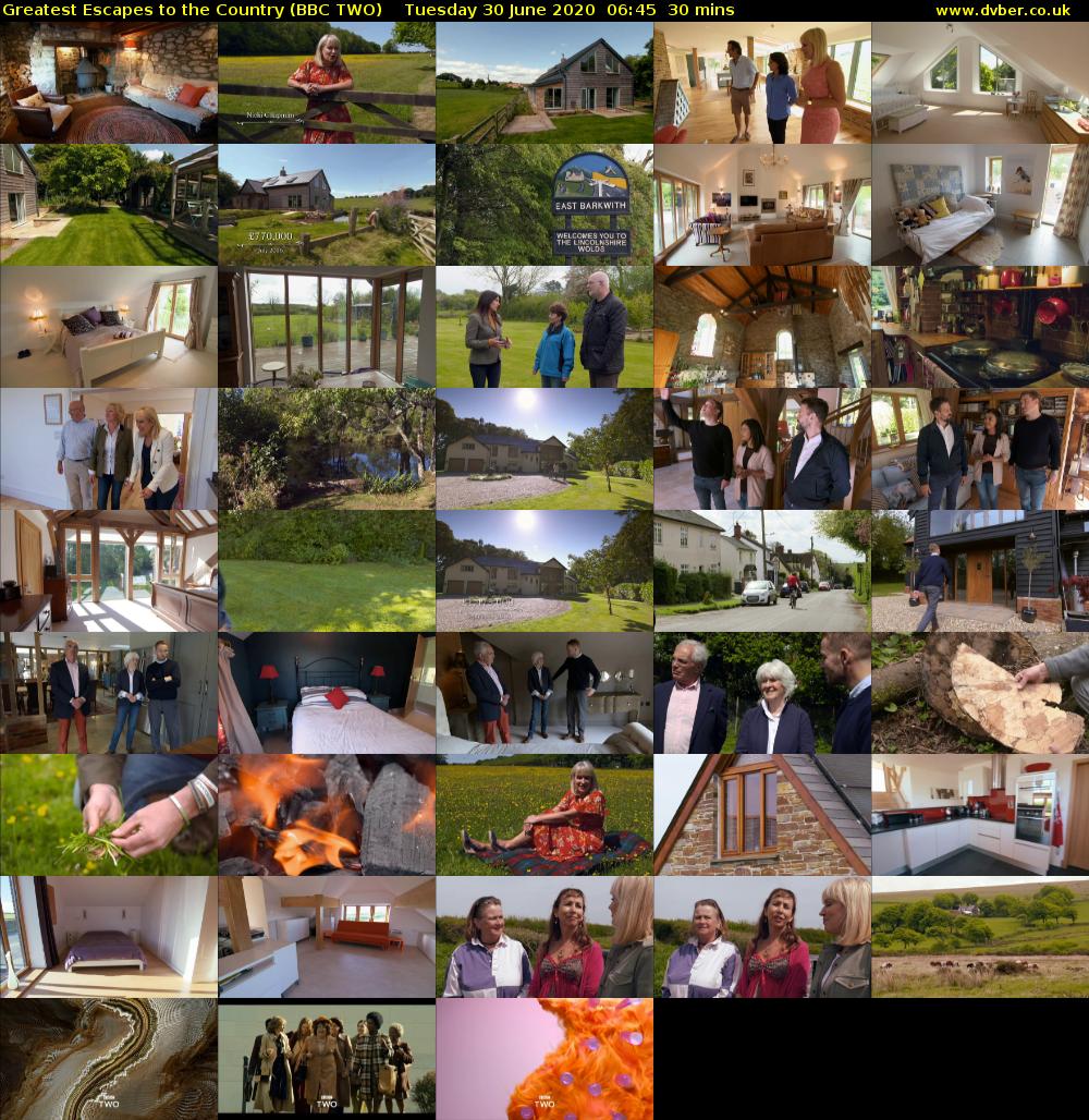 Greatest Escapes to the Country (BBC TWO) Tuesday 30 June 2020 06:45 - 07:15