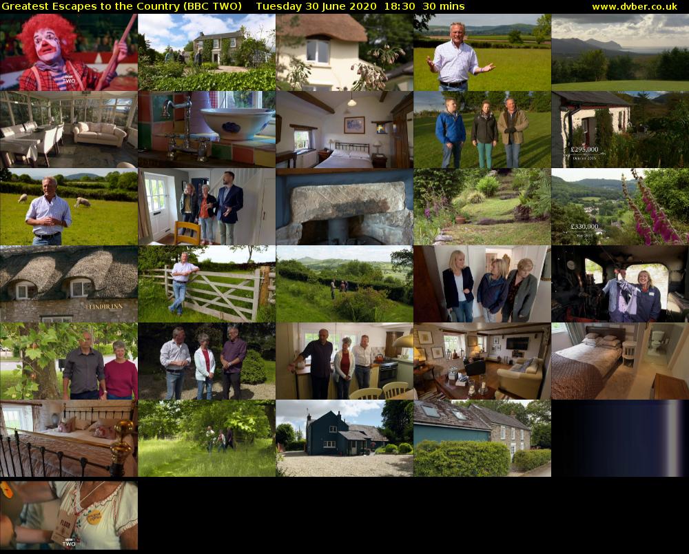Greatest Escapes to the Country (BBC TWO) Tuesday 30 June 2020 18:30 - 19:00