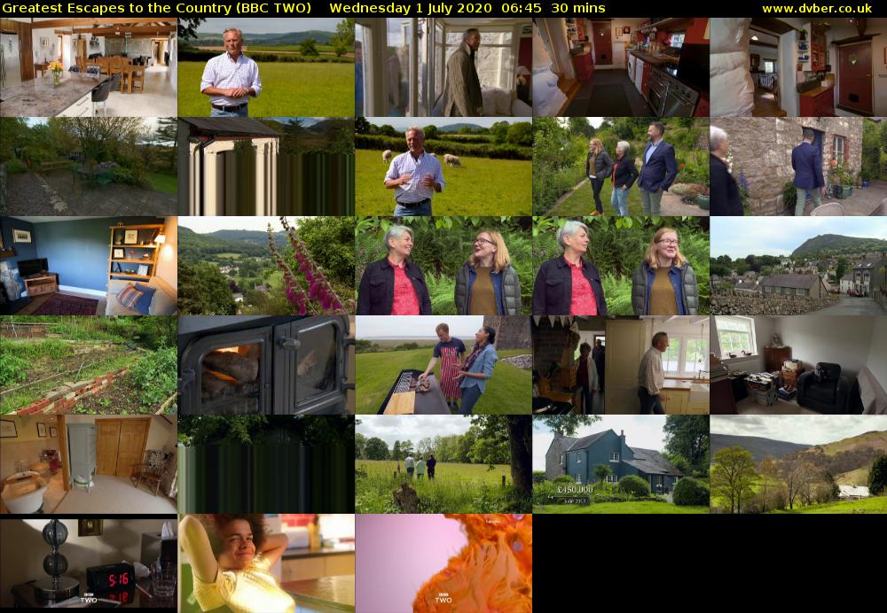 Greatest Escapes to the Country (BBC TWO) Wednesday 1 July 2020 06:45 - 07:15