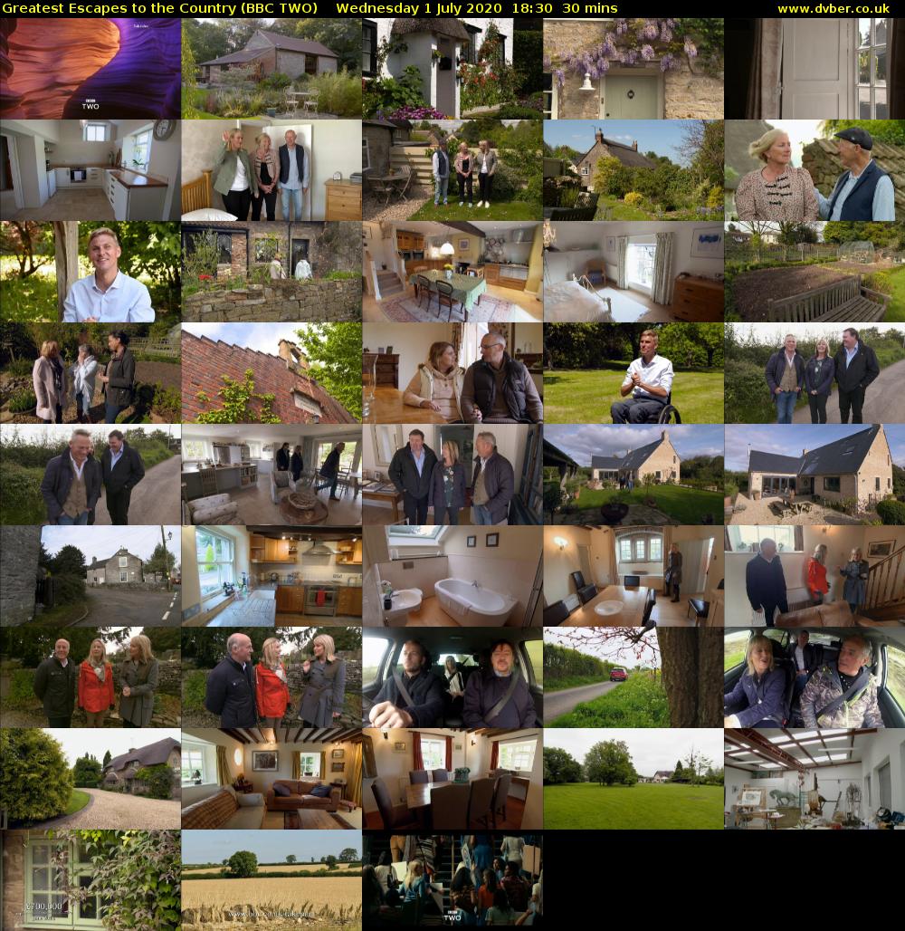 Greatest Escapes to the Country (BBC TWO) Wednesday 1 July 2020 18:30 - 19:00