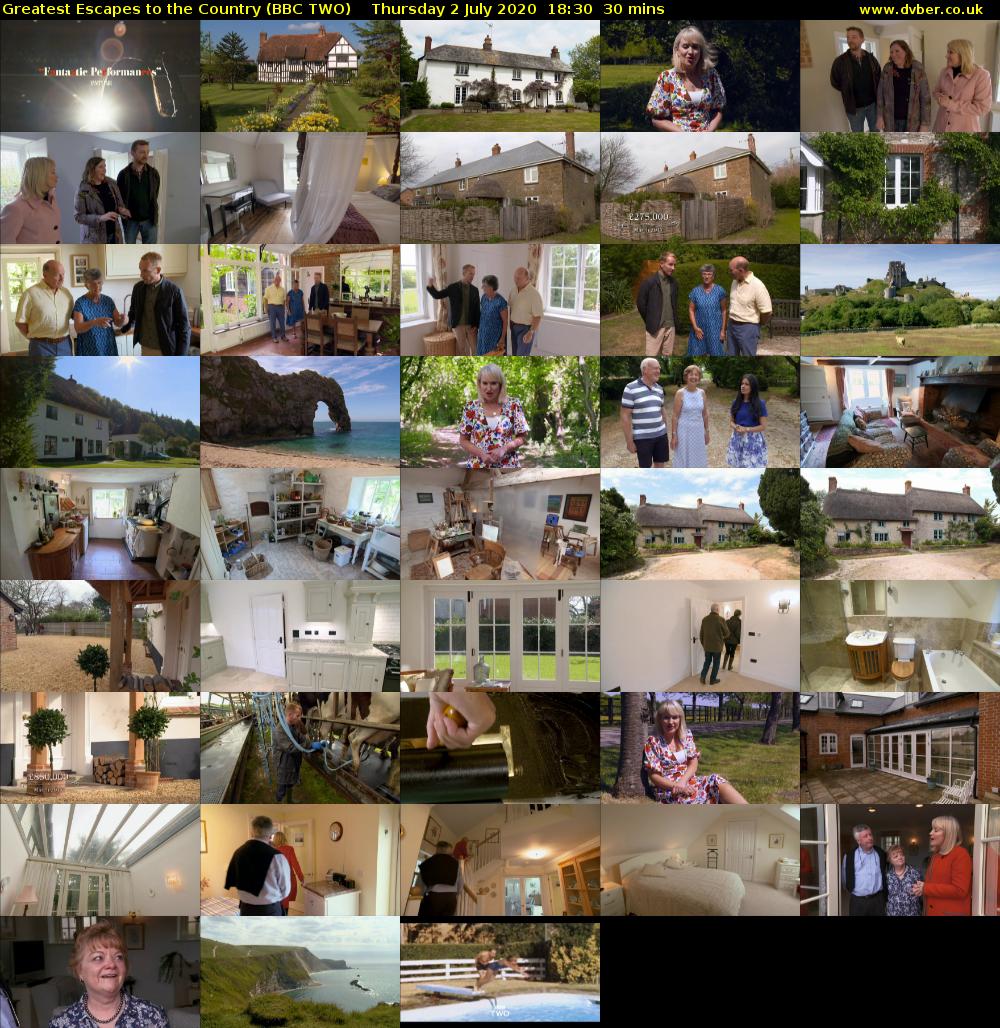 Greatest Escapes to the Country (BBC TWO) Thursday 2 July 2020 18:30 - 19:00