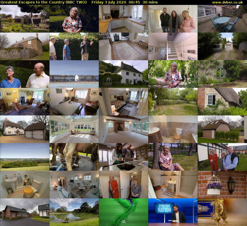 Greatest Escapes to the Country (BBC TWO) Friday 3 July 2020 06:45 - 07:15