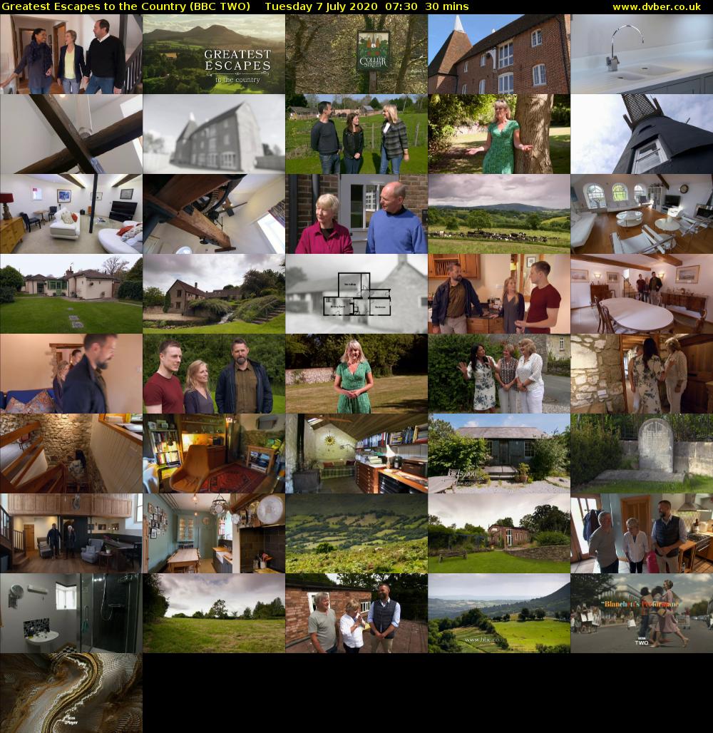 Greatest Escapes to the Country (BBC TWO) Tuesday 7 July 2020 07:30 - 08:00