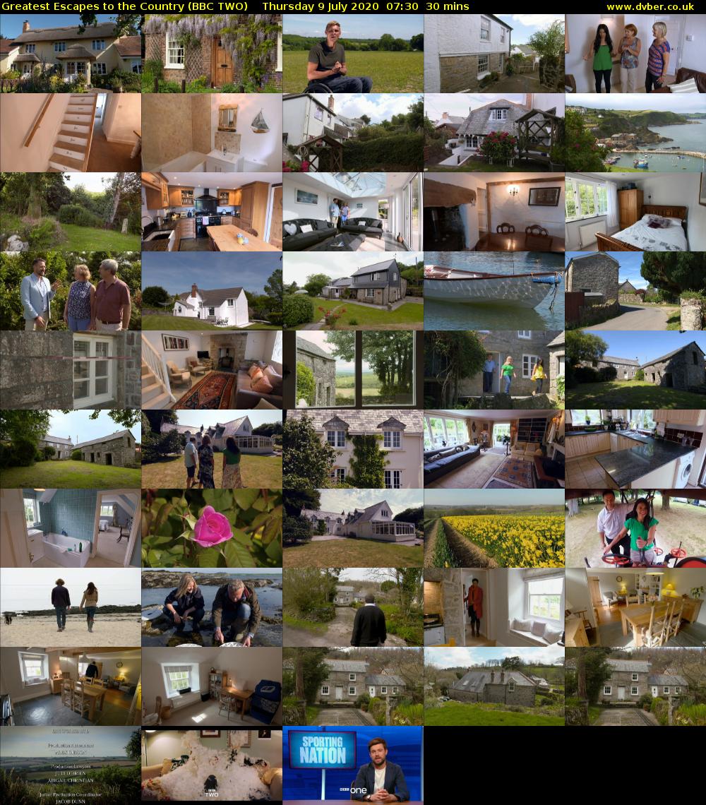 Greatest Escapes to the Country (BBC TWO) Thursday 9 July 2020 07:30 - 08:00