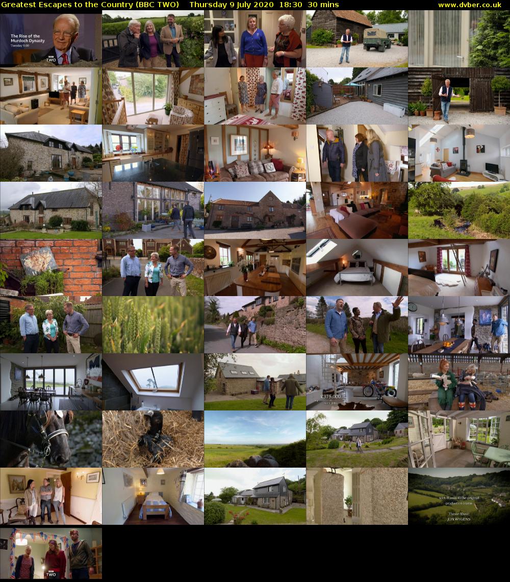 Greatest Escapes to the Country (BBC TWO) Thursday 9 July 2020 18:30 - 19:00