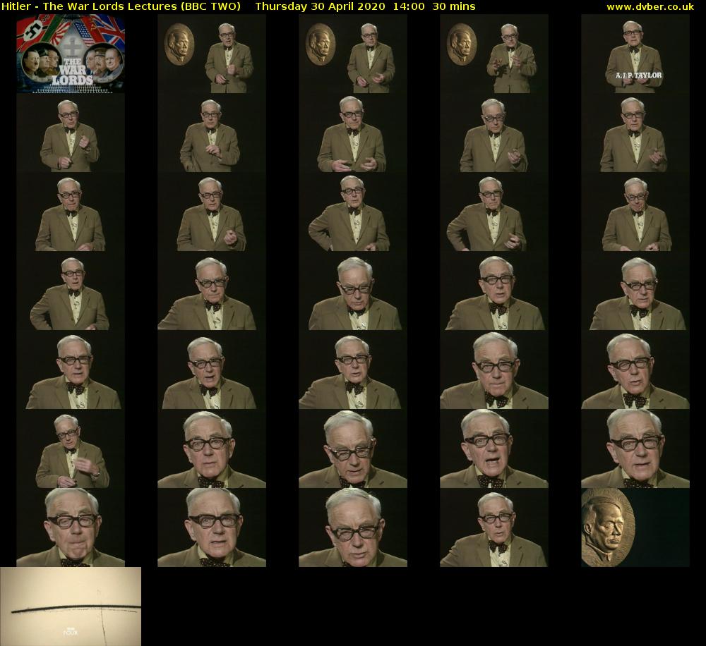 Hitler - The War Lords Lectures (BBC TWO) Thursday 30 April 2020 14:00 - 14:30