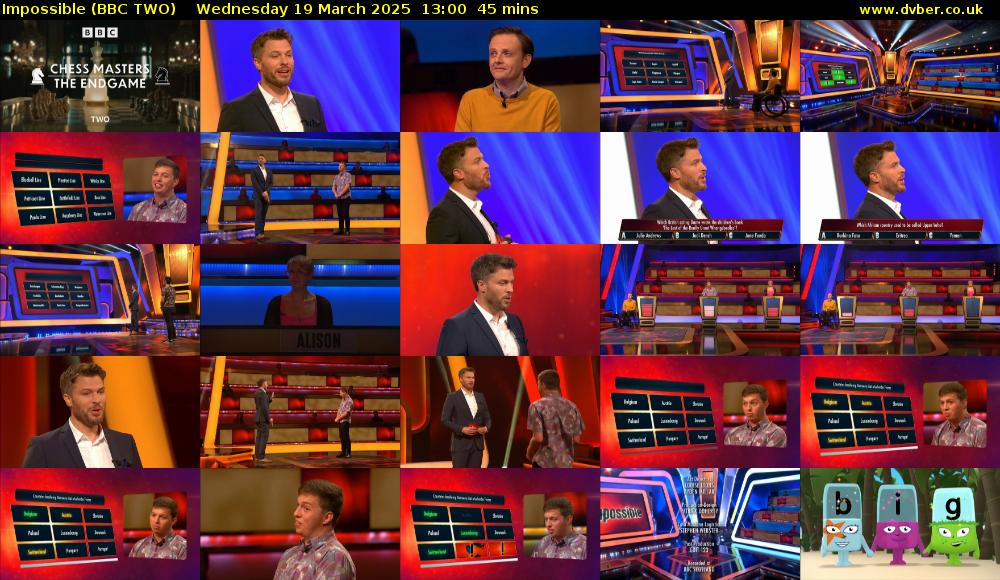 Impossible (BBC TWO) Wednesday 19 March 2025 13:00 - 13:45