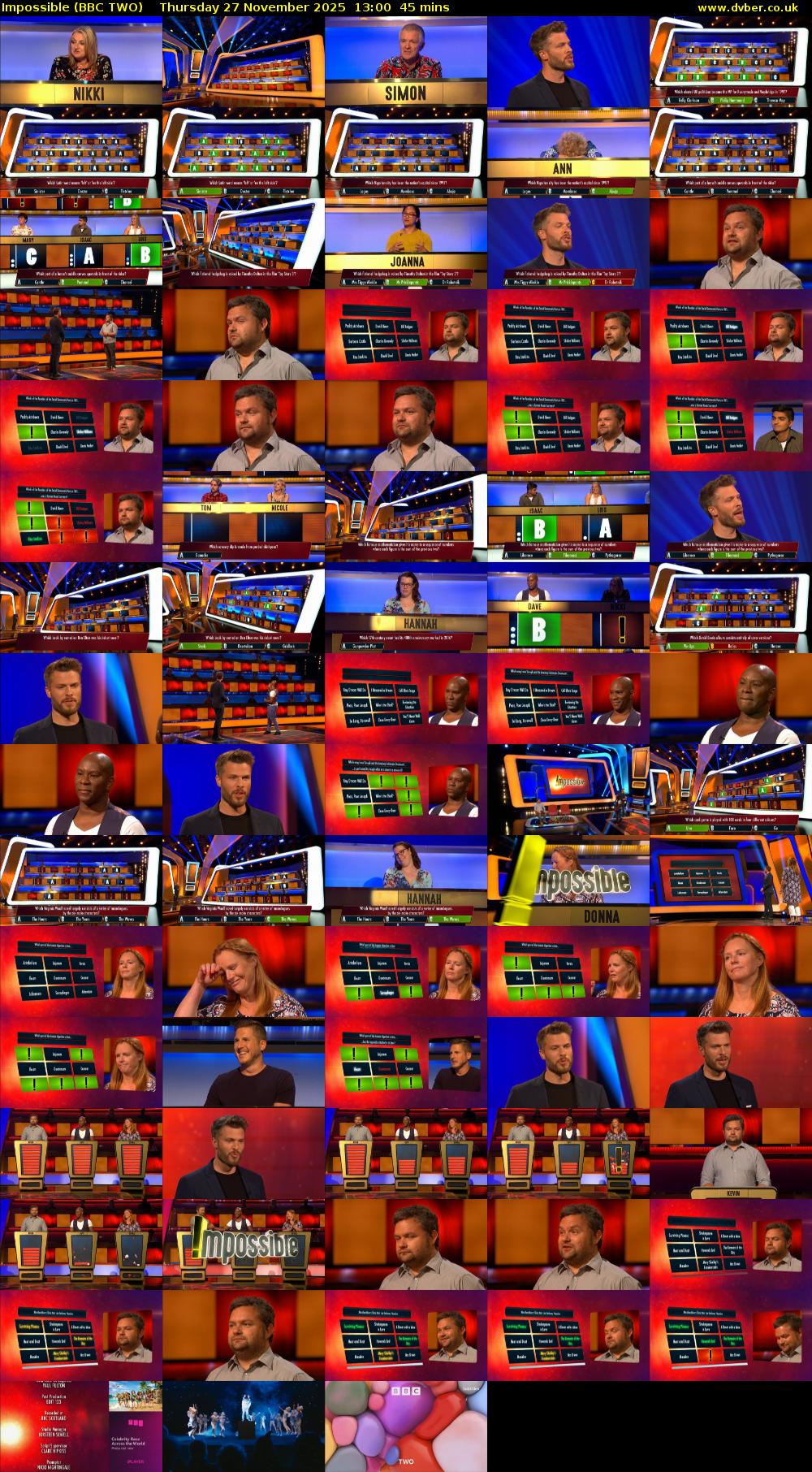 Impossible (BBC TWO) Thursday 27 November 2025 13:00 - 13:45