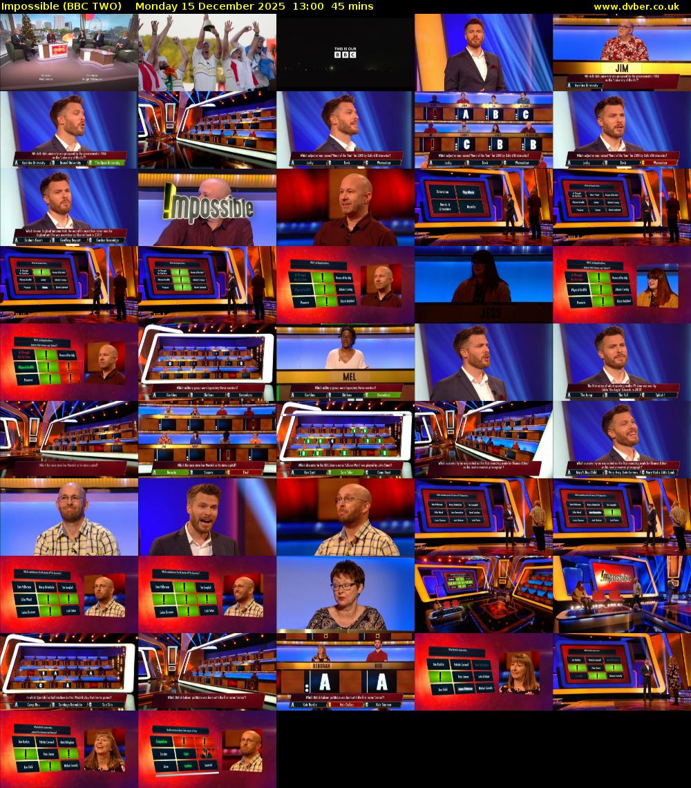 Impossible (BBC TWO) Monday 15 December 2025 13:00 - 13:45