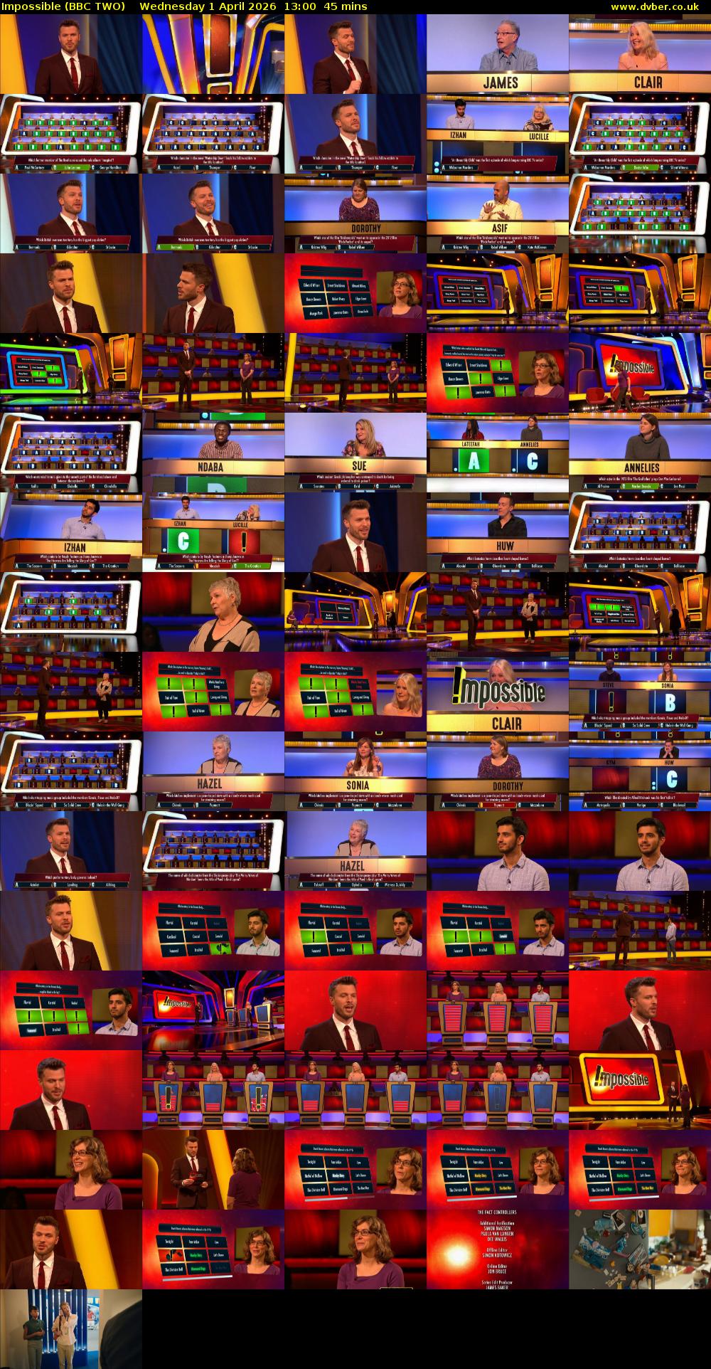 Impossible (BBC TWO) Wednesday 1 April 2026 13:00 - 13:45