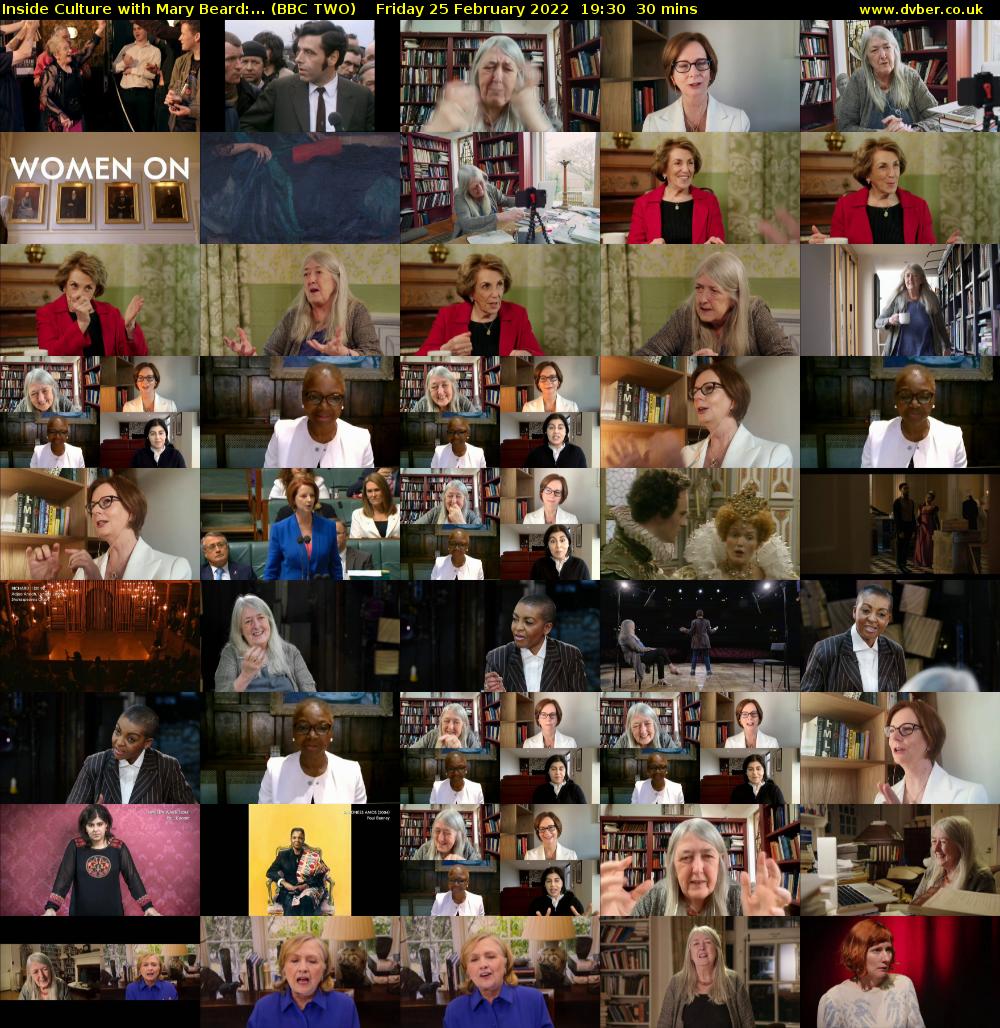 Inside Culture with Mary Beard:... (BBC TWO) Friday 25 February 2022 19:30 - 20:00