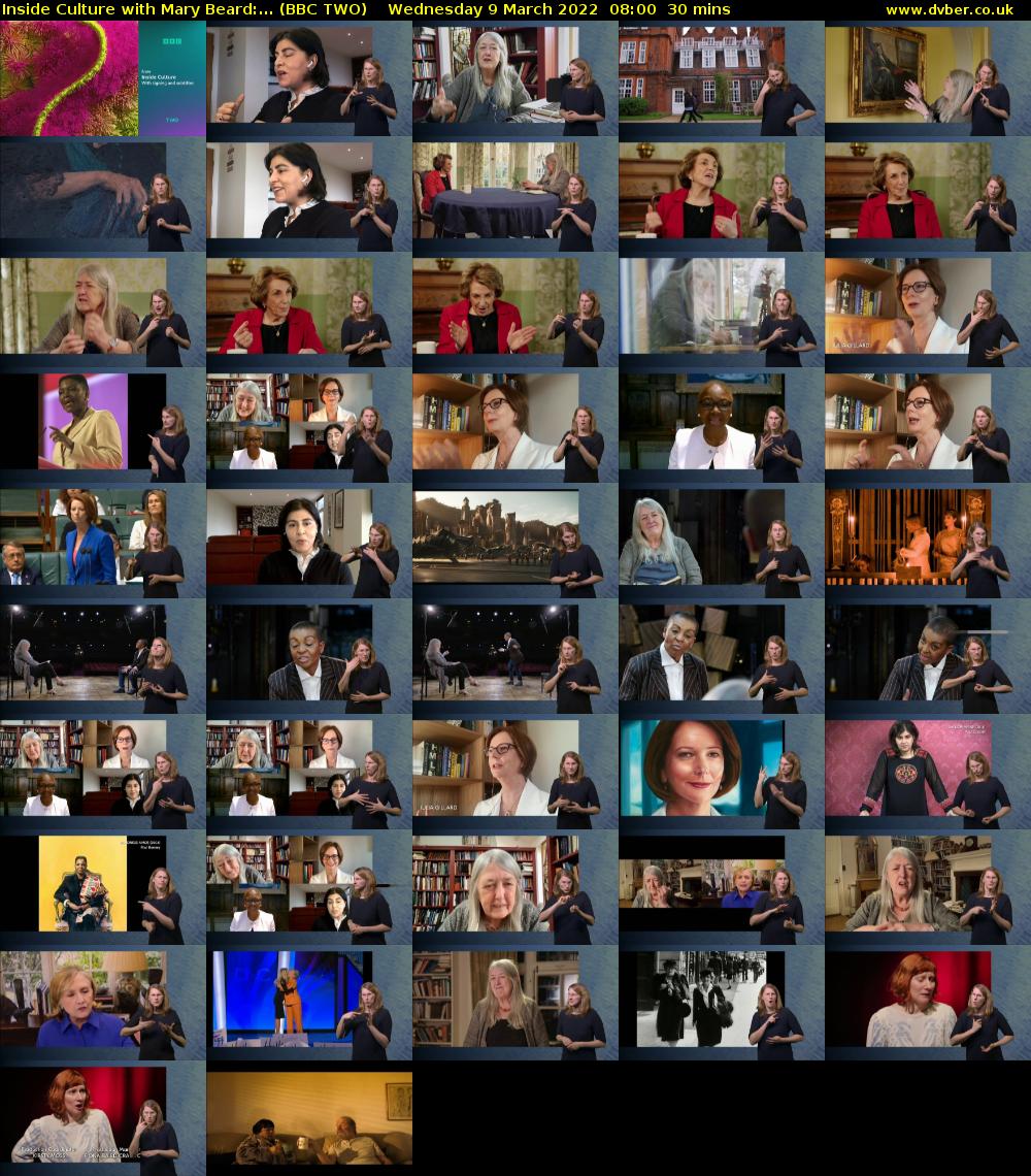 Inside Culture with Mary Beard:... (BBC TWO) Wednesday 9 March 2022 08:00 - 08:30