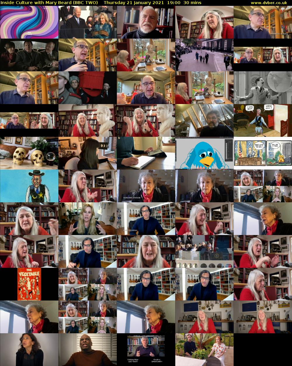 Inside Culture with Mary Beard (BBC TWO) Thursday 21 January 2021 19:00 - 19:30