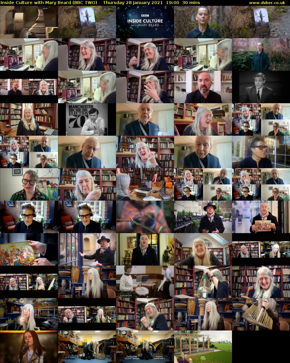 Inside Culture with Mary Beard (BBC TWO) Thursday 28 January 2021 19:00 - 19:30