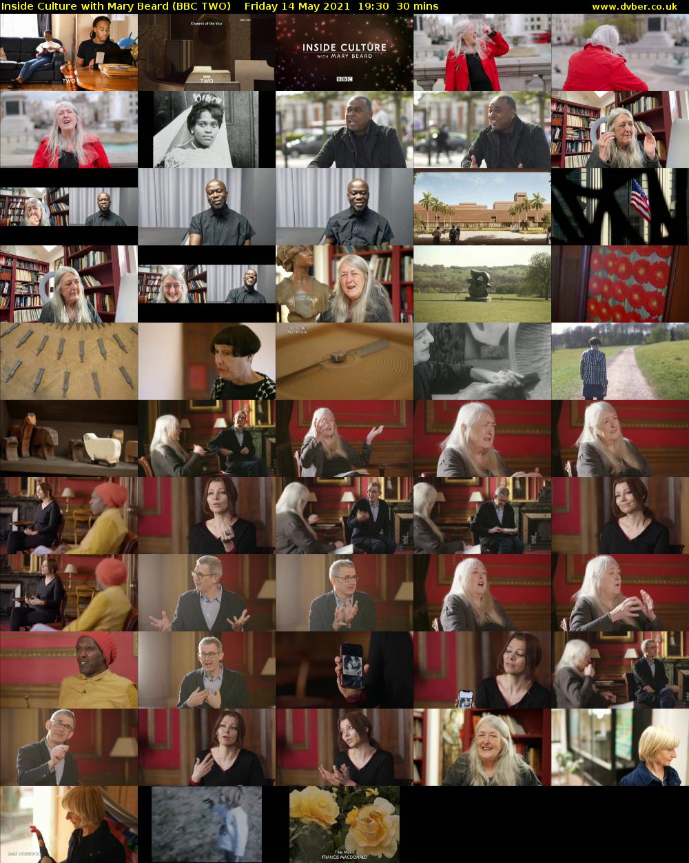 Inside Culture with Mary Beard (BBC TWO) Friday 14 May 2021 19:30 - 20:00