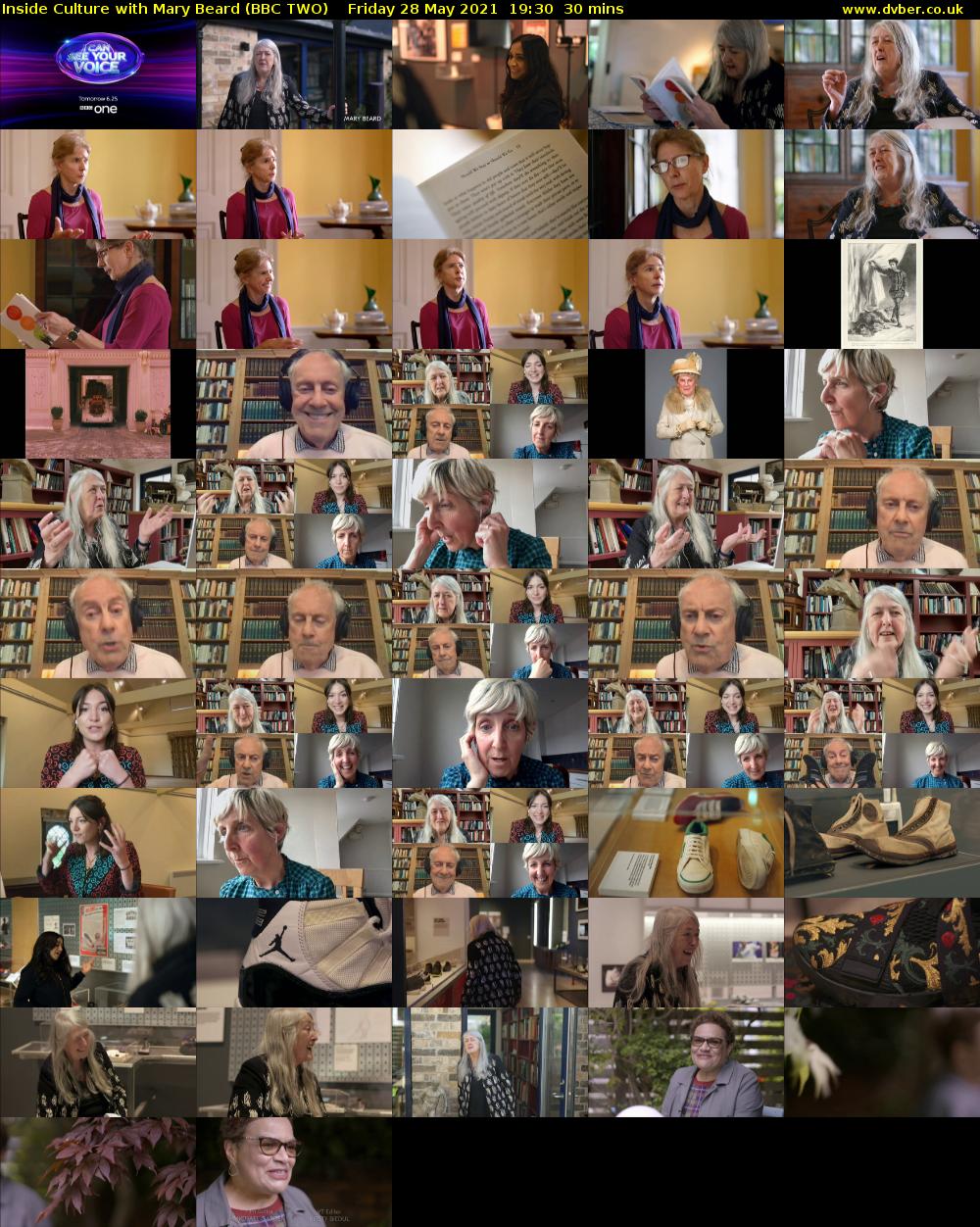 Inside Culture with Mary Beard (BBC TWO) Friday 28 May 2021 19:30 - 20:00