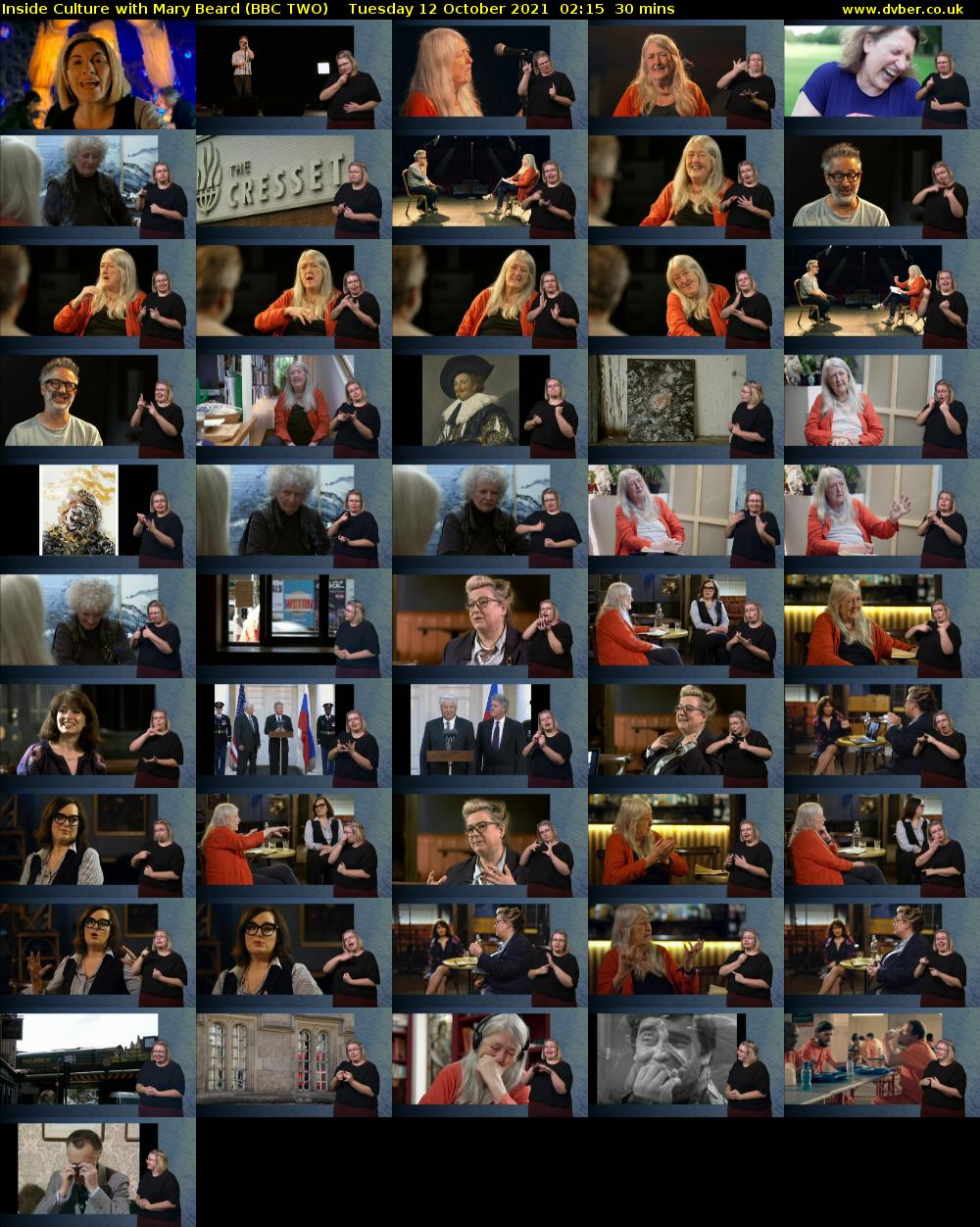 Inside Culture with Mary Beard (BBC TWO) Tuesday 12 October 2021 02:15 - 02:45