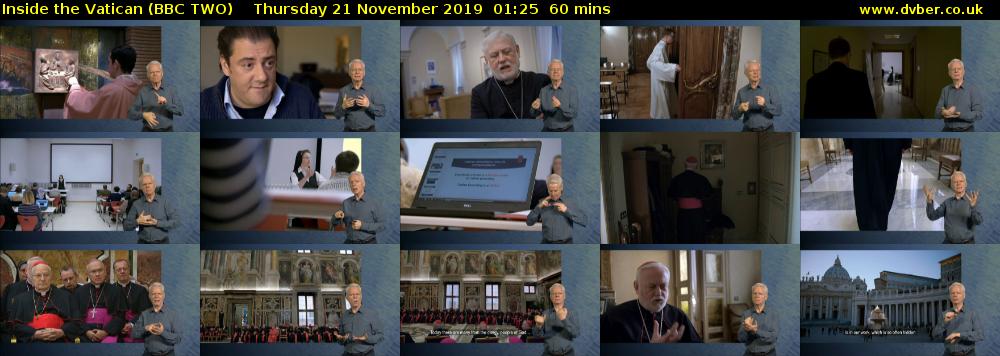 Inside the Vatican (BBC TWO) Thursday 21 November 2019 01:25 - 02:25