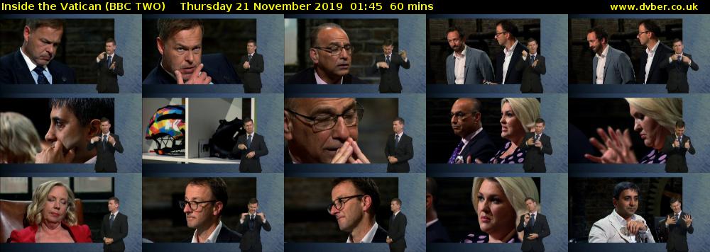 Inside the Vatican (BBC TWO) Thursday 21 November 2019 01:45 - 02:45