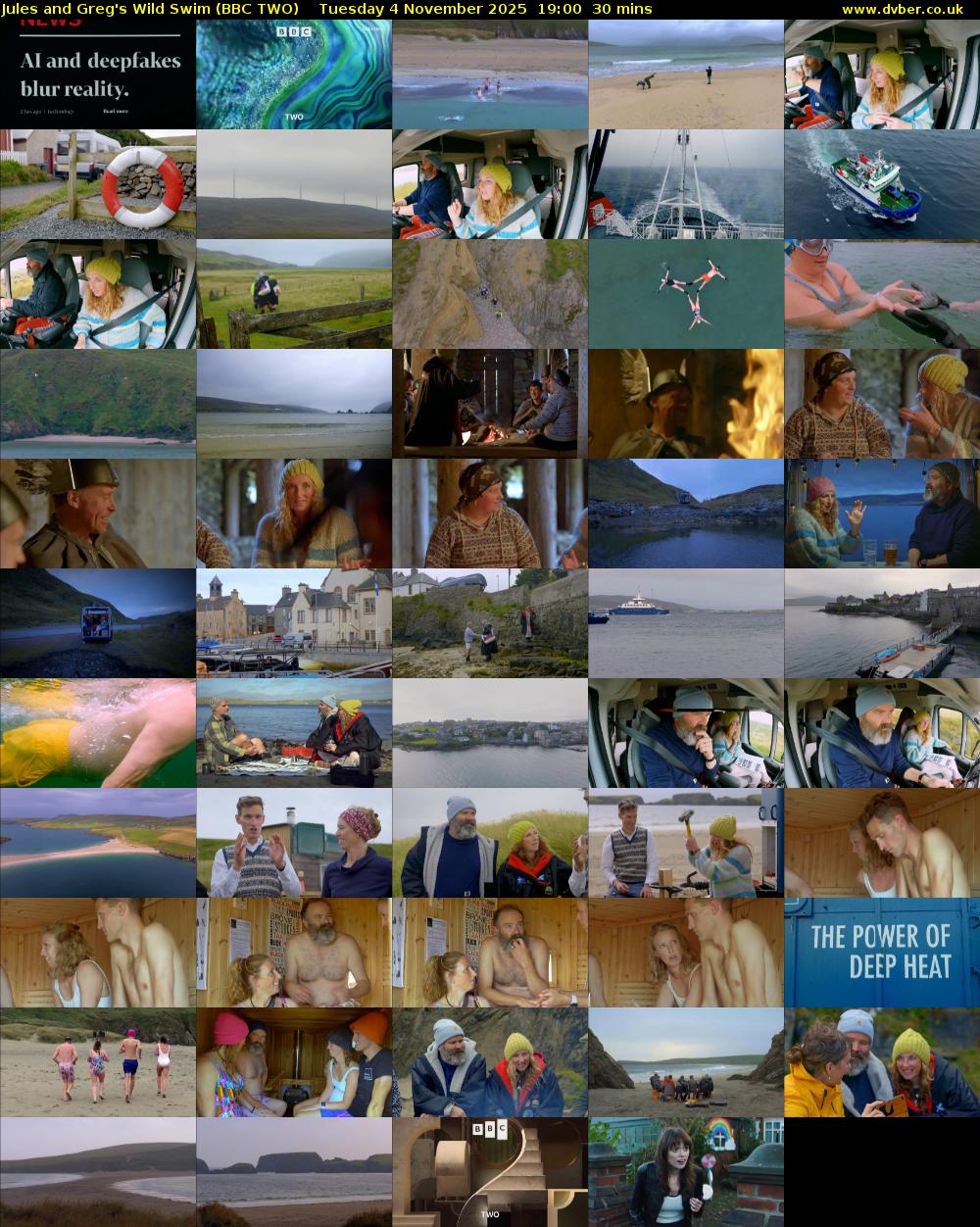 Jules and Greg's Wild Swim (BBC TWO) Tuesday 4 November 2025 19:00 - 19:30