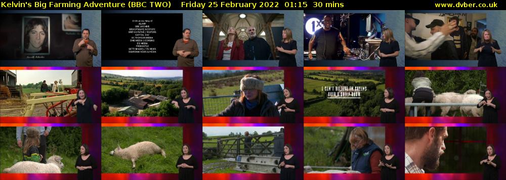 Kelvin's Big Farming Adventure (BBC TWO) Friday 25 February 2022 01:15 - 01:45