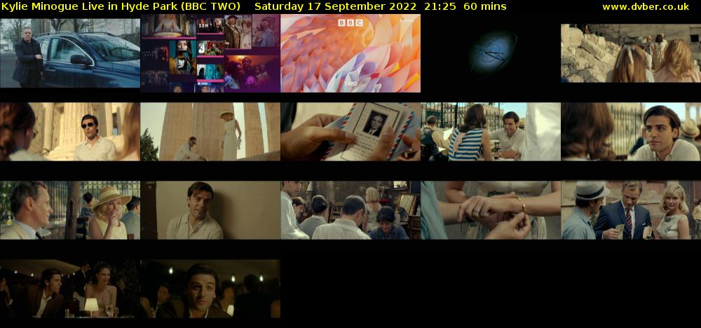 Kylie Minogue Live in Hyde Park (BBC TWO) Saturday 17 September 2022 21:25 - 22:25