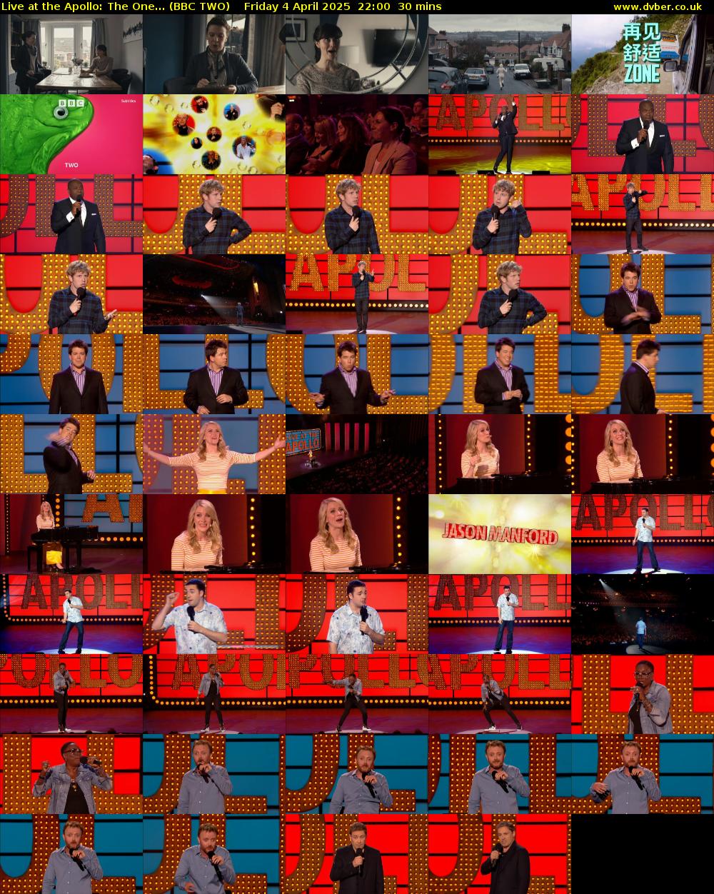 Live at the Apollo: The One... (BBC TWO) Friday 4 April 2025 22:00 - 22:30