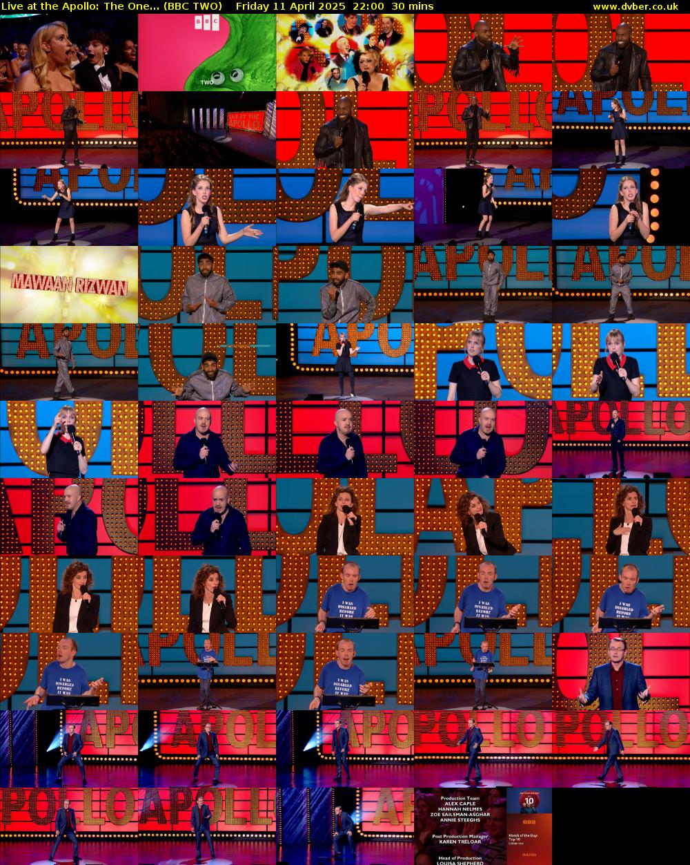 Live at the Apollo: The One... (BBC TWO) Friday 11 April 2025 22:00 - 22:30
