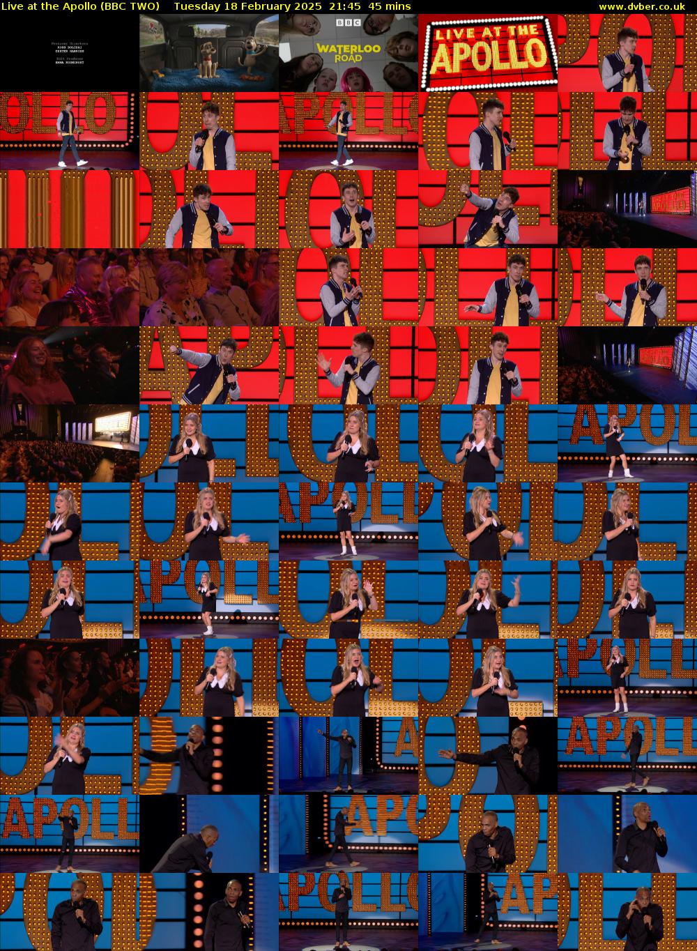 Live at the Apollo (BBC TWO) Tuesday 18 February 2025 21:45 - 22:30