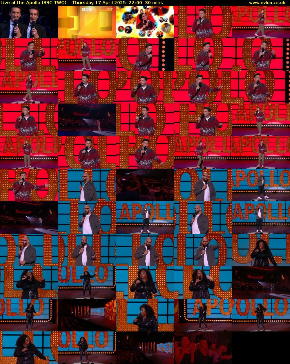 Live at the Apollo (BBC TWO) Thursday 17 April 2025 22:00 - 22:30