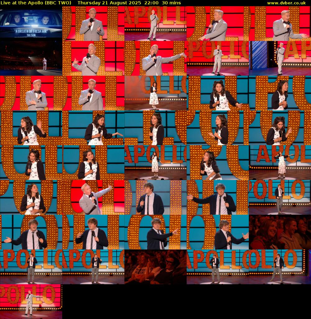 Live at the Apollo (BBC TWO) Thursday 21 August 2025 22:00 - 22:30