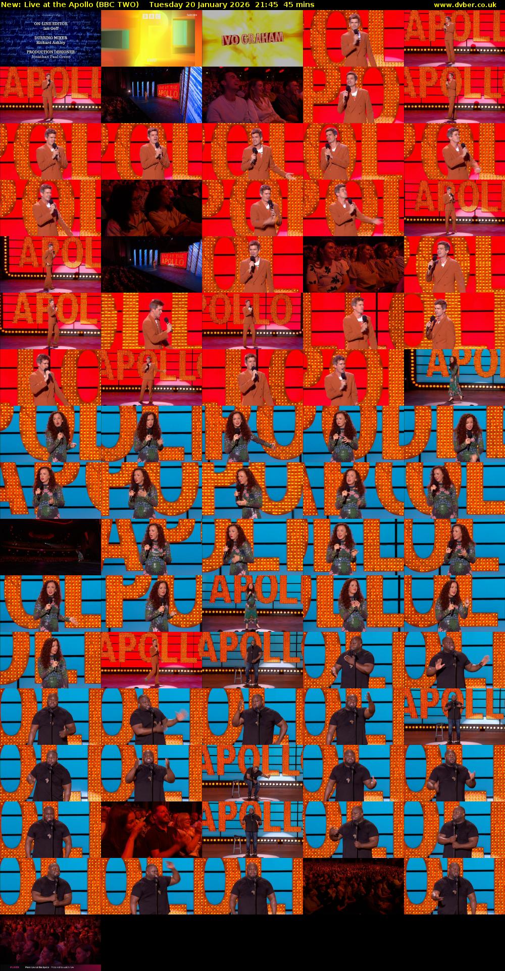 Live at the Apollo (BBC TWO) Tuesday 20 January 2026 21:45 - 22:30
