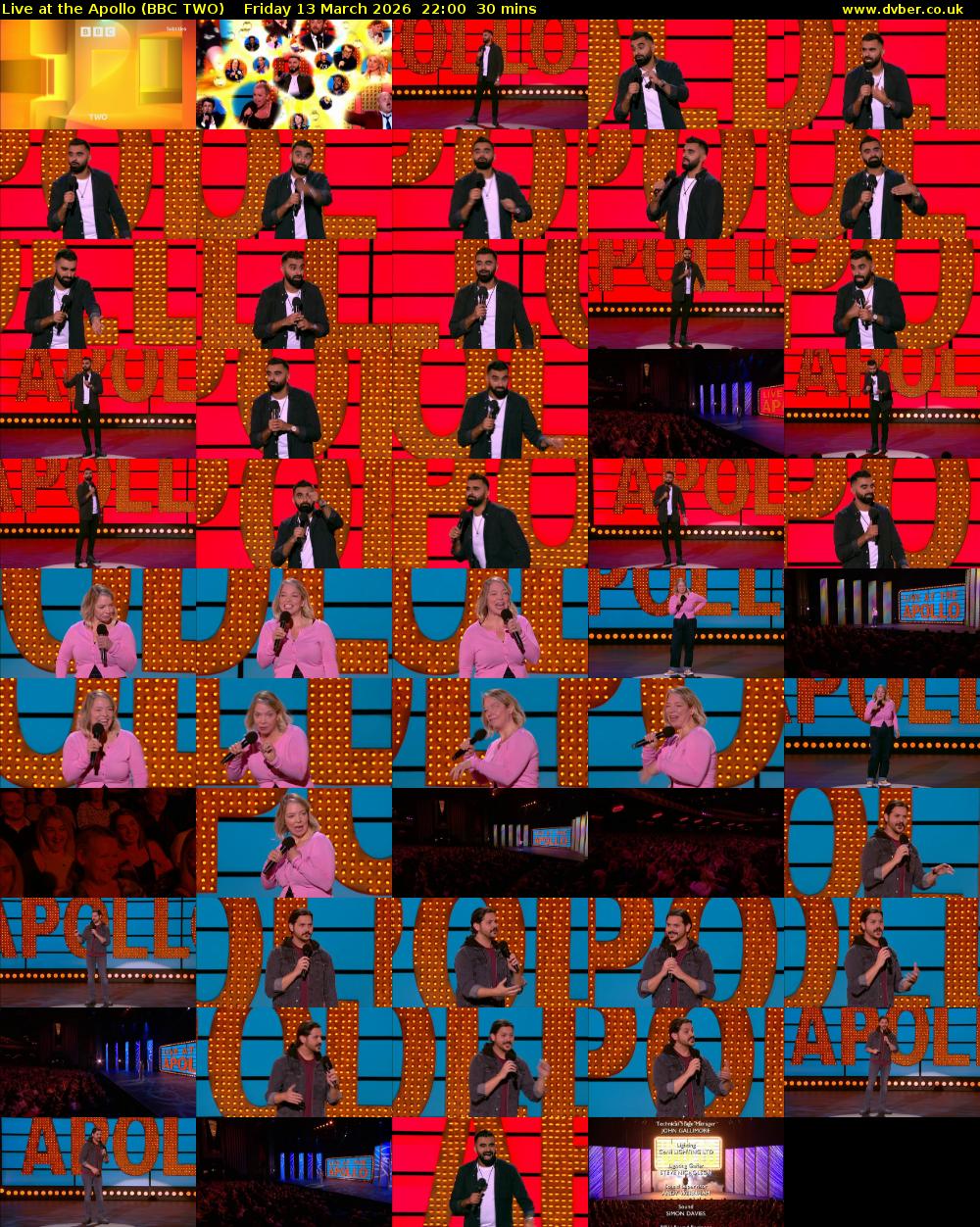 Live at the Apollo (BBC TWO) Friday 13 March 2026 22:00 - 22:30